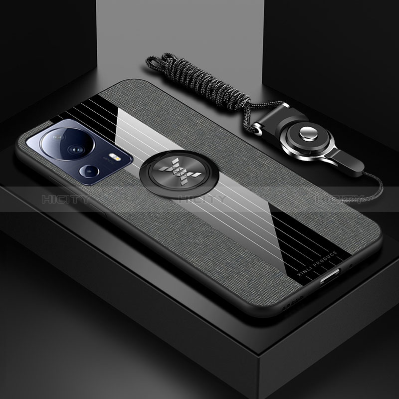 Funda Silicona Carcasa Ultrafina Goma con Magnetico Anillo de dedo Soporte X03L para Xiaomi Mi 13 Lite 5G Gris