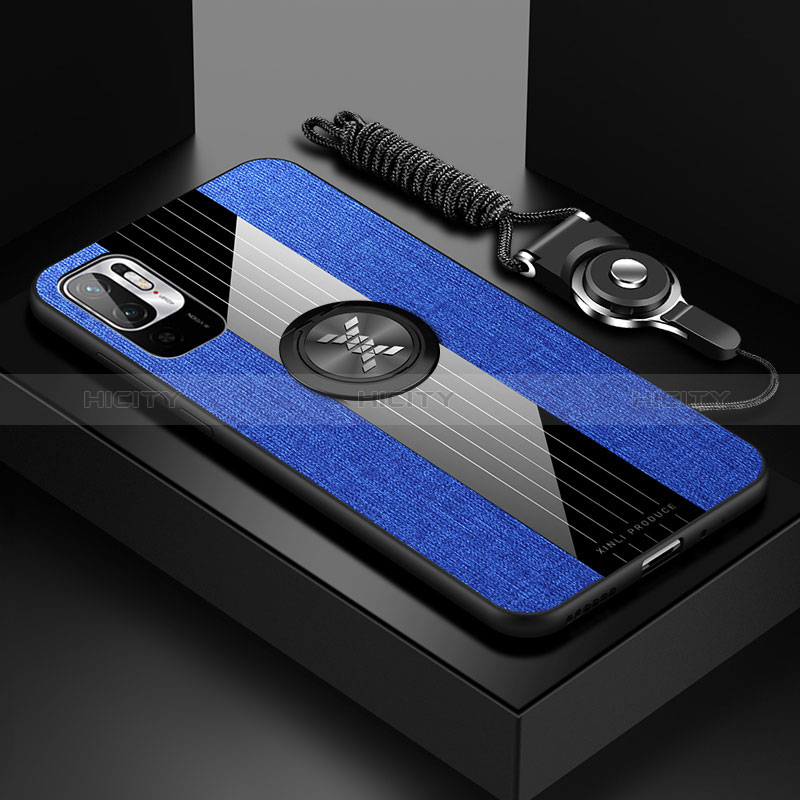 Funda Silicona Carcasa Ultrafina Goma con Magnetico Anillo de dedo Soporte X03L para Xiaomi POCO M3 Pro 5G Azul