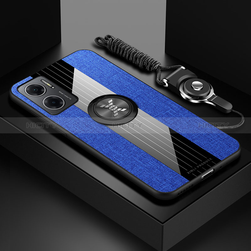 Funda Silicona Carcasa Ultrafina Goma con Magnetico Anillo de dedo Soporte X03L para Xiaomi Redmi 10 5G Azul