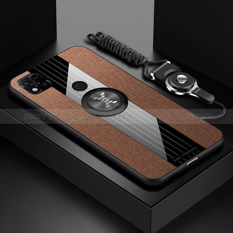 Funda Silicona Carcasa Ultrafina Goma con Magnetico Anillo de dedo Soporte X03L para Xiaomi Redmi 10A 4G Marron