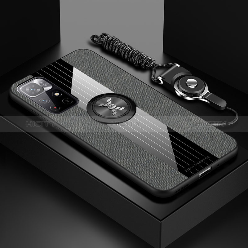 Funda Silicona Carcasa Ultrafina Goma con Magnetico Anillo de dedo Soporte X03L para Xiaomi Redmi Note 11 5G Gris