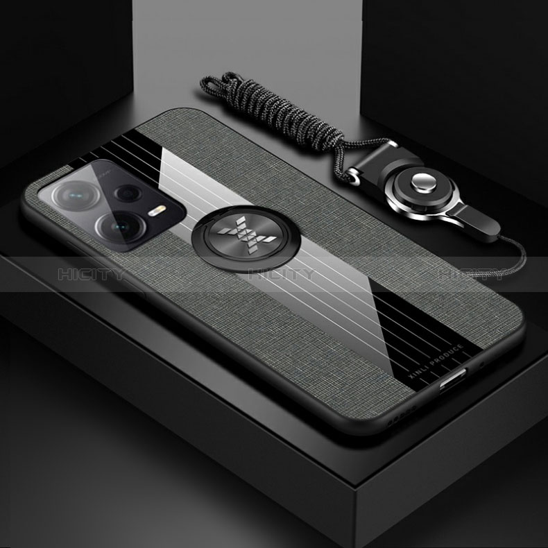 Funda Silicona Carcasa Ultrafina Goma con Magnetico Anillo de dedo Soporte X03L para Xiaomi Redmi Note 12 Pro+ Plus 5G Gris