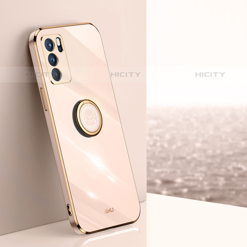 Funda Silicona Carcasa Ultrafina Goma con Magnetico Anillo de dedo Soporte XL1 para Oppo Reno6 Pro 5G India Oro