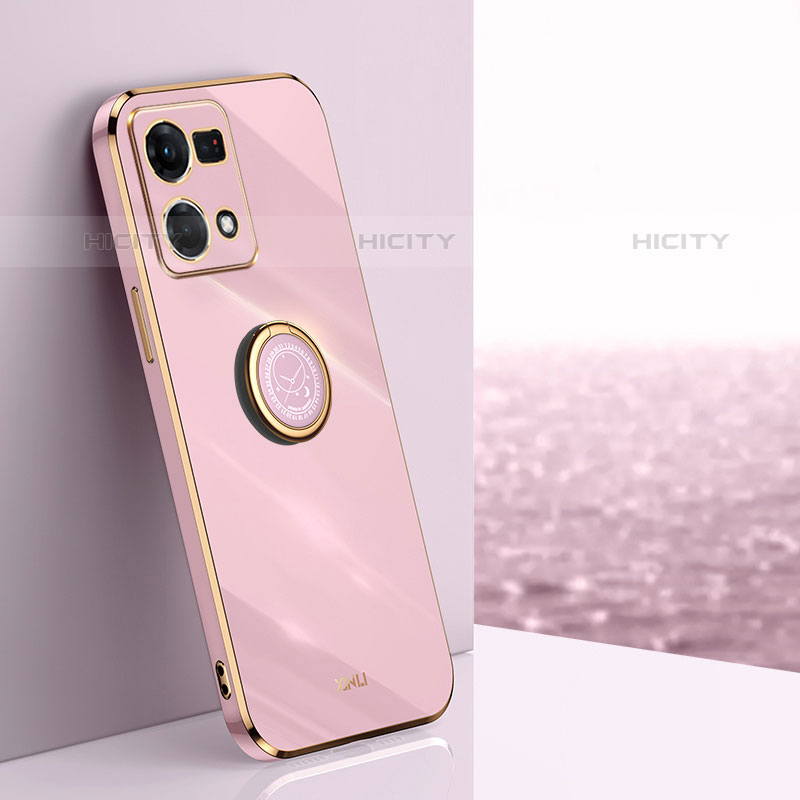 Funda Silicona Carcasa Ultrafina Goma con Magnetico Anillo de dedo Soporte XL1 para Oppo Reno8 4G Rosa