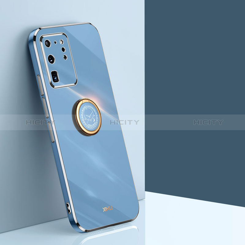 Funda Silicona Carcasa Ultrafina Goma con Magnetico Anillo de dedo Soporte XL1 para Samsung Galaxy S20 Ultra 5G Azul