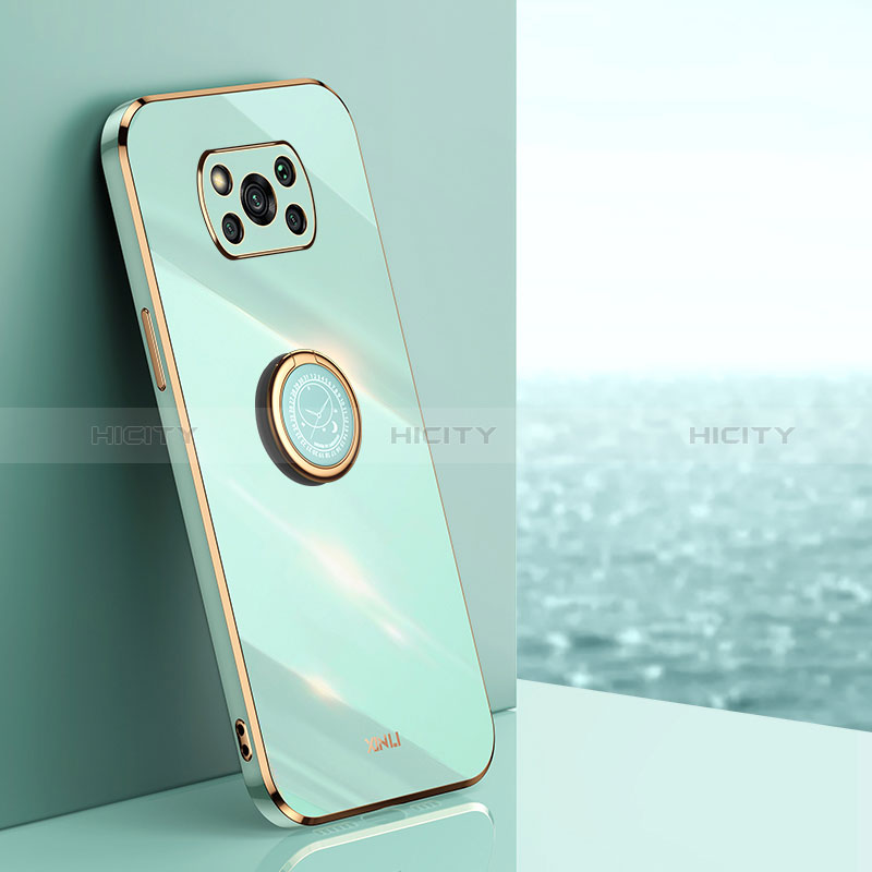 Funda Silicona Carcasa Ultrafina Goma con Magnetico Anillo de dedo Soporte XL1 para Xiaomi Poco X3 NFC Verde