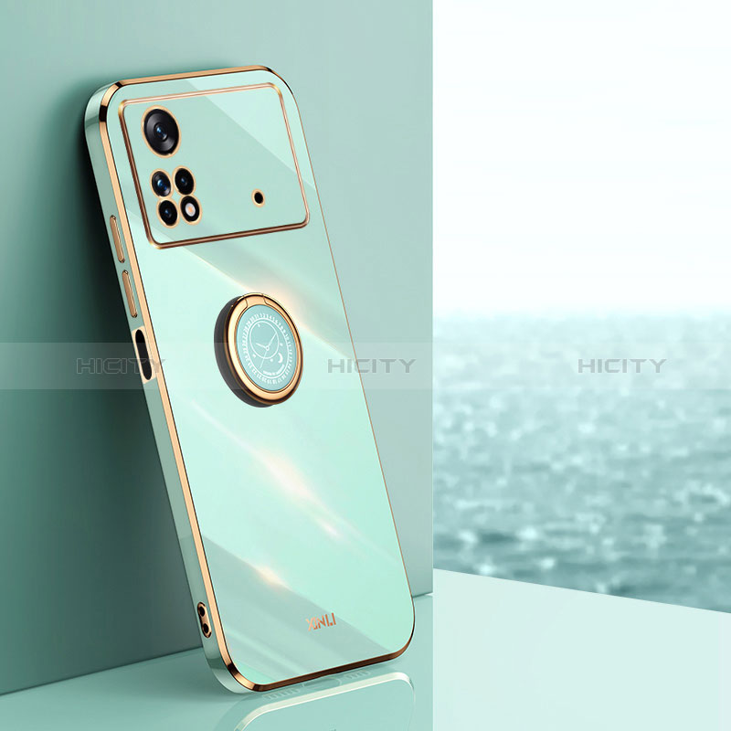 Funda Silicona Carcasa Ultrafina Goma con Magnetico Anillo de dedo Soporte XL1 para Xiaomi Redmi Note 11E Pro 5G Verde