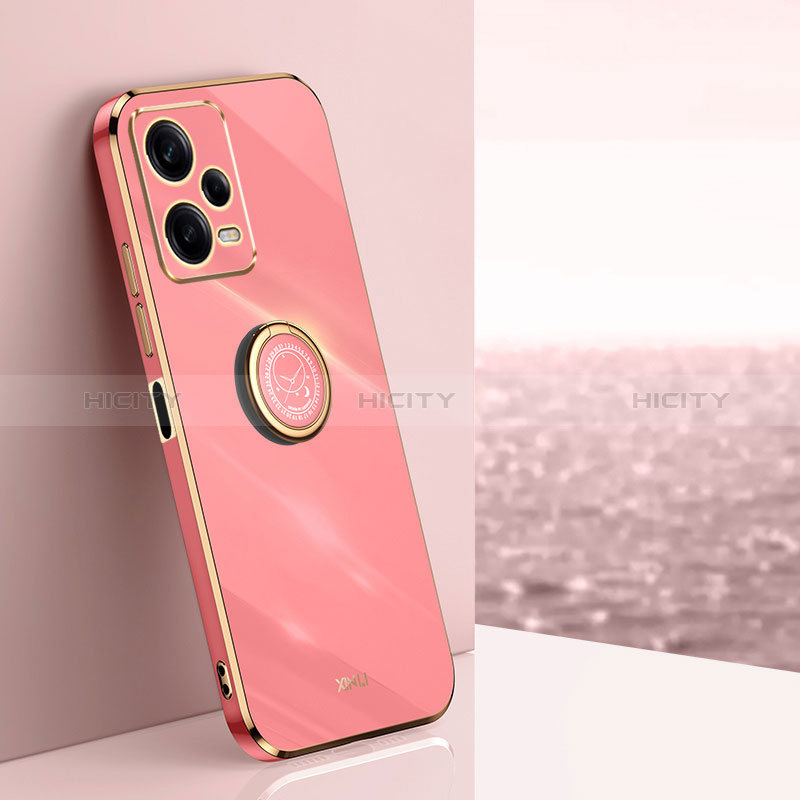 Funda Silicona Carcasa Ultrafina Goma con Magnetico Anillo de dedo Soporte XL1 para Xiaomi Redmi Note 12 Pro 5G Rosa Roja