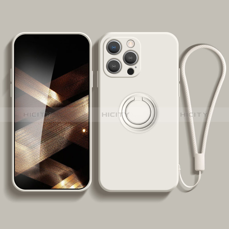 Funda Silicona Carcasa Ultrafina Goma con Magnetico Anillo de dedo Soporte YK1 para Apple iPhone 14 Pro Max Blanco