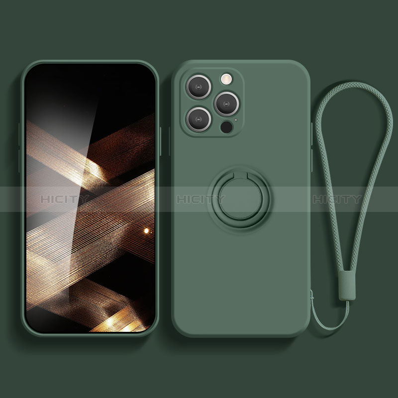 Funda Silicona Carcasa Ultrafina Goma con Magnetico Anillo de dedo Soporte YK1 para Apple iPhone 14 Pro Max Verde