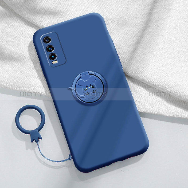 Funda Silicona Carcasa Ultrafina Goma con Magnetico Anillo de dedo Soporte YK1 para Vivo Y11s Azul