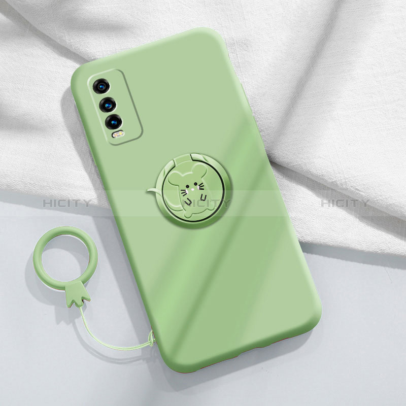 Funda Silicona Carcasa Ultrafina Goma con Magnetico Anillo de dedo Soporte YK1 para Vivo Y20s Verde