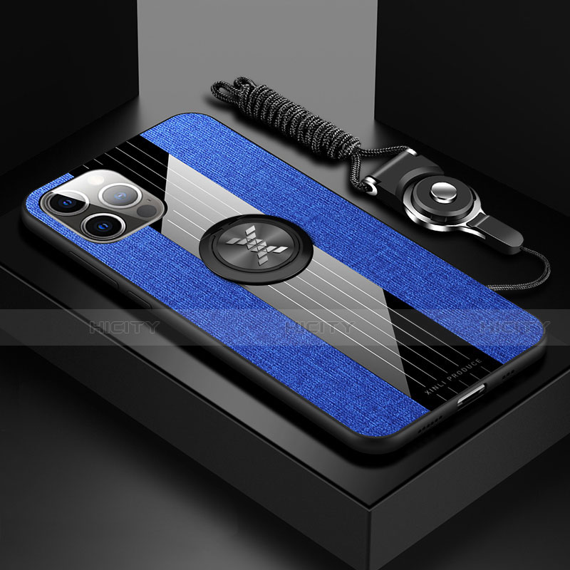 Funda Silicona Carcasa Ultrafina Goma con Magnetico Anillo de dedo Soporte Z01 para Apple iPhone 14 Pro Azul