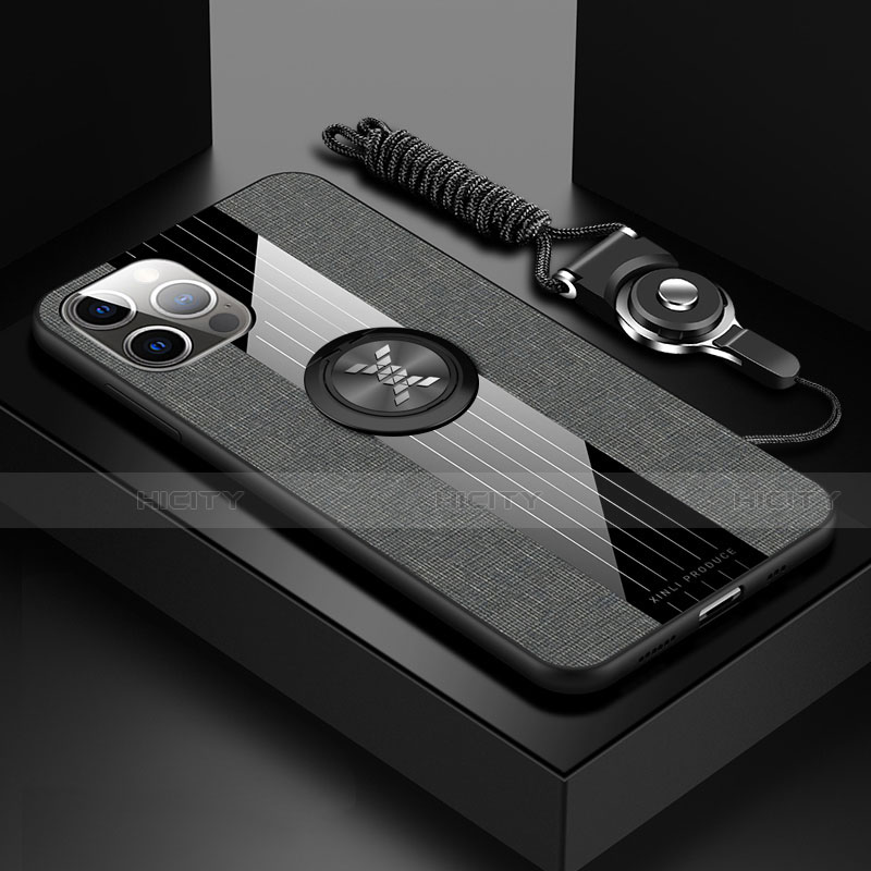 Funda Silicona Carcasa Ultrafina Goma con Magnetico Anillo de dedo Soporte Z01 para Apple iPhone 14 Pro Gris