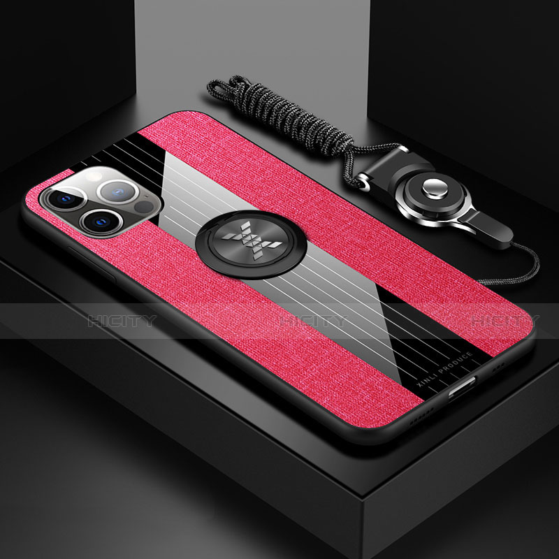 Funda Silicona Carcasa Ultrafina Goma con Magnetico Anillo de dedo Soporte Z01 para Apple iPhone 14 Pro Rojo