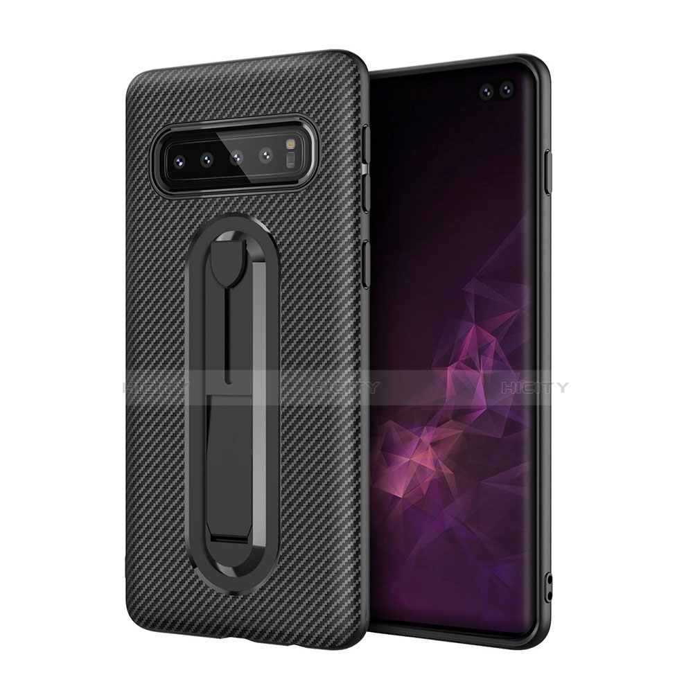 Funda Silicona Carcasa Ultrafina Goma con Soporte para Samsung Galaxy S10 Plus Negro