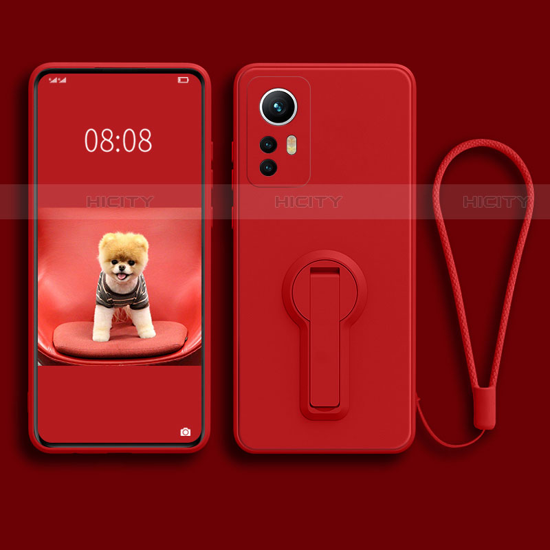 Funda Silicona Carcasa Ultrafina Goma con Soporte para Xiaomi Mi 12 5G Rojo