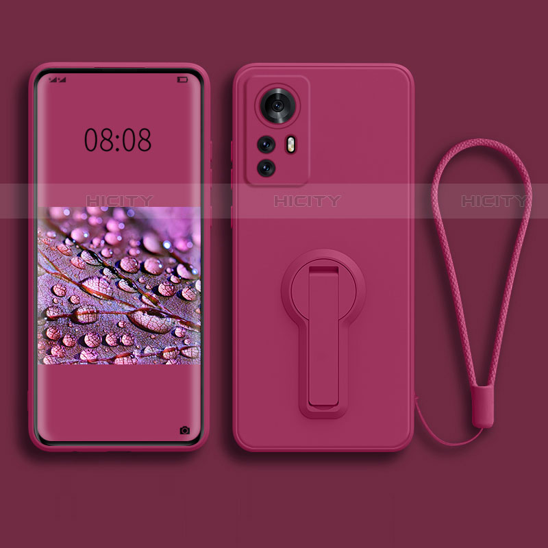 Funda Silicona Carcasa Ultrafina Goma con Soporte para Xiaomi Mi 12 5G Rosa Roja