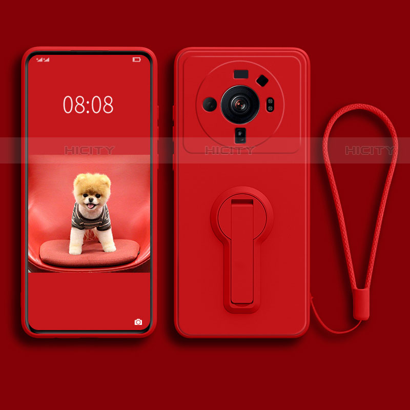 Funda Silicona Carcasa Ultrafina Goma con Soporte para Xiaomi Mi 12 Ultra 5G Rojo