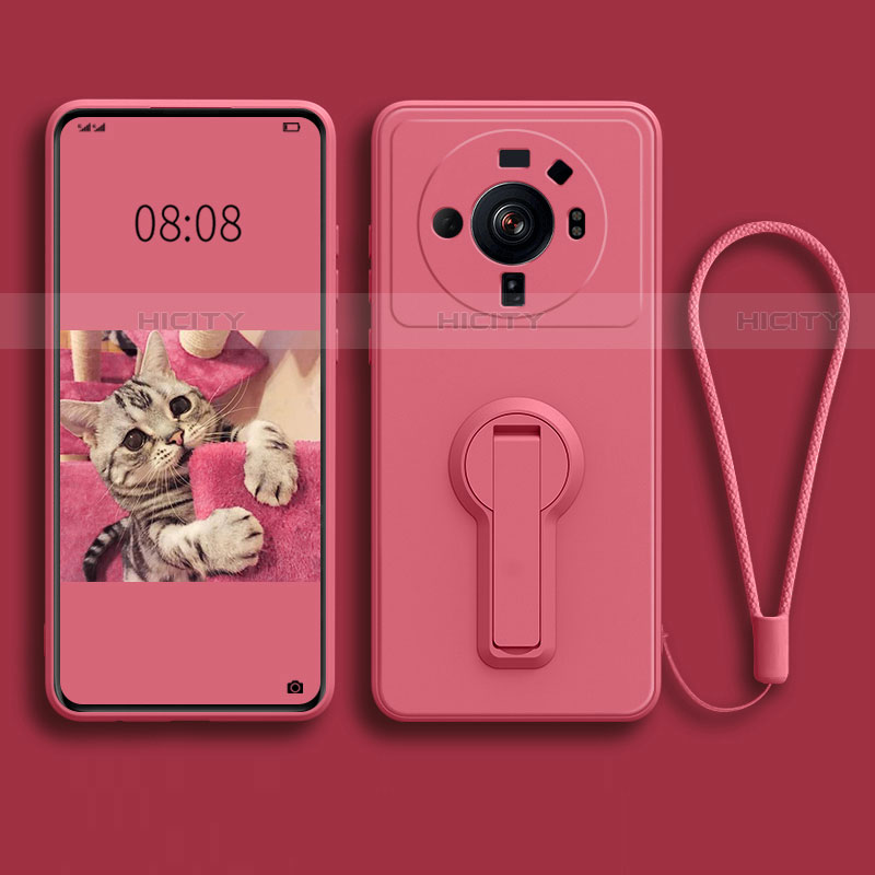 Funda Silicona Carcasa Ultrafina Goma con Soporte para Xiaomi Mi 12 Ultra 5G Rojo Rosa