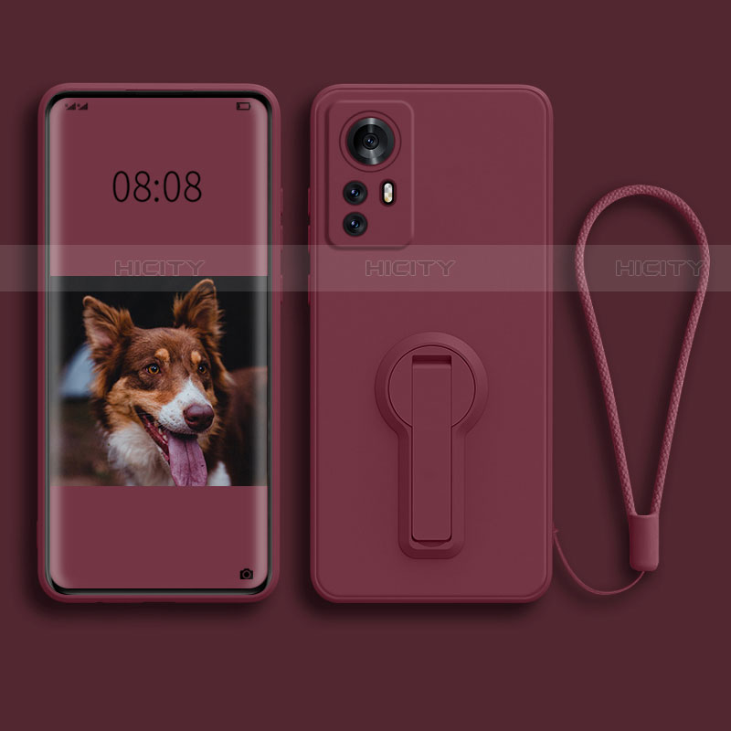 Funda Silicona Carcasa Ultrafina Goma con Soporte para Xiaomi Mi 12S 5G Rojo Rosa