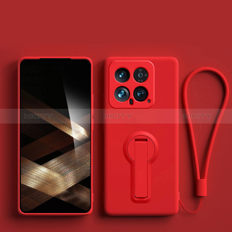 Funda Silicona Carcasa Ultrafina Goma con Soporte para Xiaomi Mi 14 Pro 5G Rojo