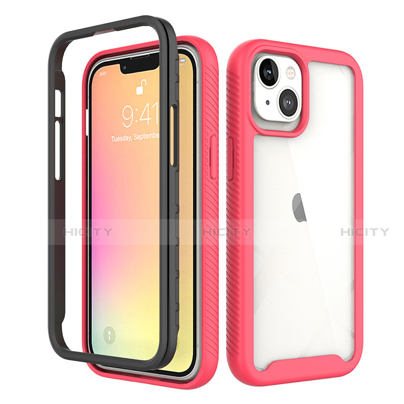 Funda Silicona Carcasa Ultrafina Goma Frontal y Trasera 360 Grados para Apple iPhone 13 Rojo y Negro