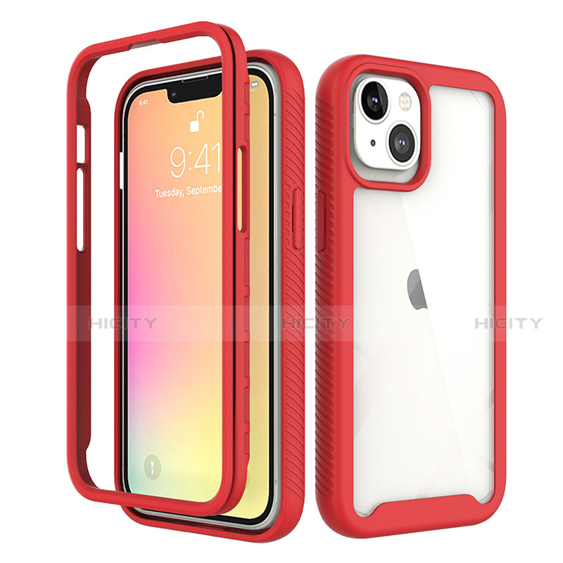 Funda Silicona Carcasa Ultrafina Goma Frontal y Trasera 360 Grados para Apple iPhone 14 Plus Rojo