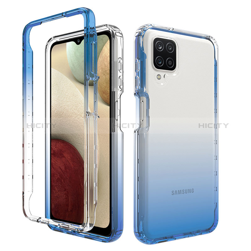 Funda Silicona Carcasa Ultrafina Transparente Goma Frontal y Trasera 360 Grados Gradiente JX1 para Samsung Galaxy A12 Nacho Azul