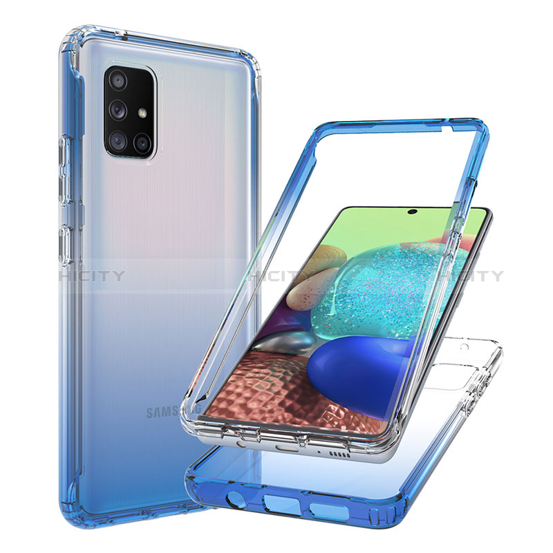 Funda Silicona Carcasa Ultrafina Transparente Goma Frontal y Trasera 360 Grados Gradiente JX1 para Samsung Galaxy A71 4G A715 Azul