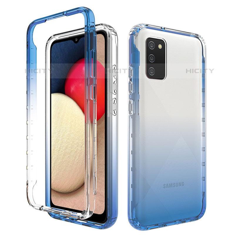 Funda Silicona Carcasa Ultrafina Transparente Goma Frontal y Trasera 360 Grados Gradiente JX4 para Samsung Galaxy M02s Azul