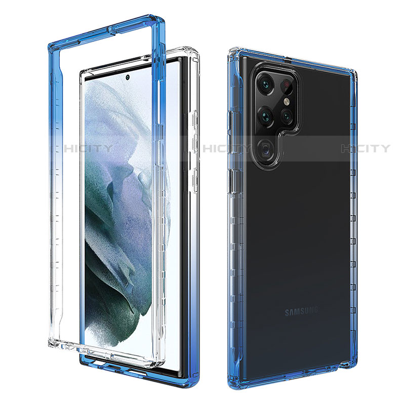 Funda Silicona Carcasa Ultrafina Transparente Goma Frontal y Trasera 360 Grados Gradiente M01 para Samsung Galaxy S21 Ultra 5G Azul