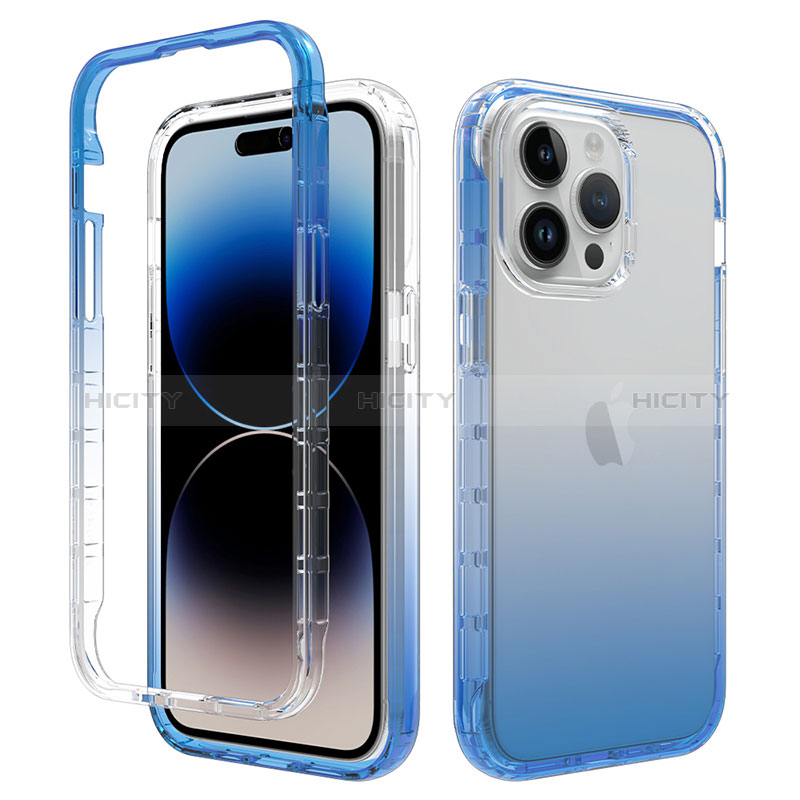 Funda Silicona Carcasa Ultrafina Transparente Goma Frontal y Trasera 360 Grados Gradiente para Apple iPhone 13 Pro Azul