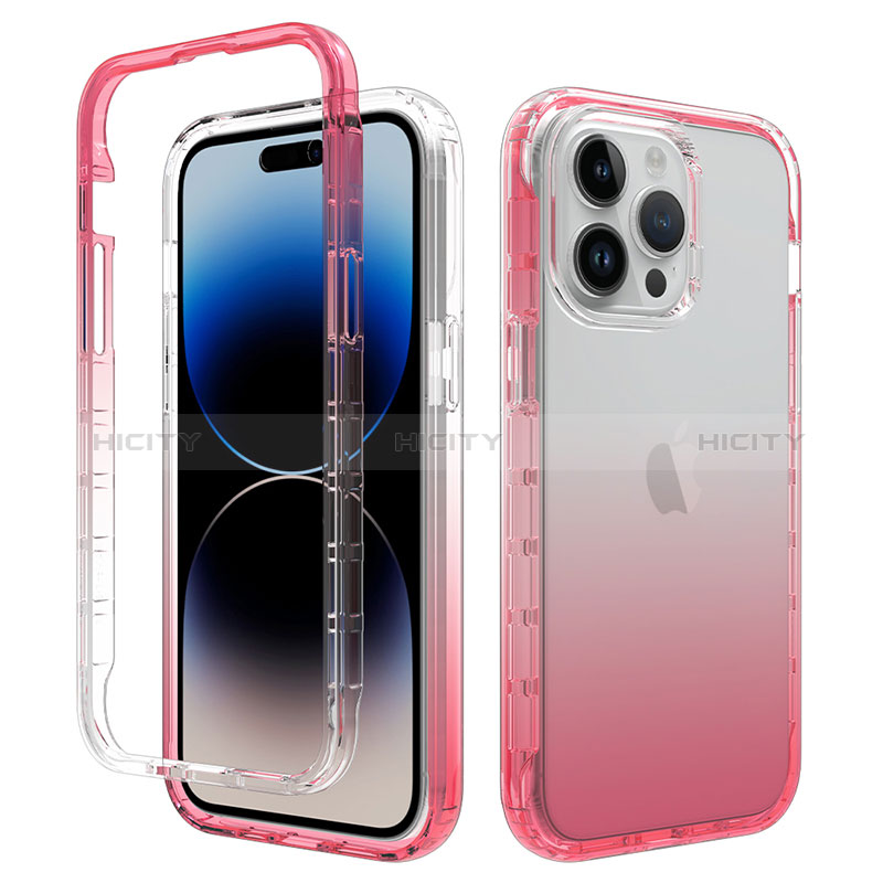 Funda Silicona Carcasa Ultrafina Transparente Goma Frontal y Trasera 360 Grados Gradiente para Apple iPhone 13 Pro Max Rojo