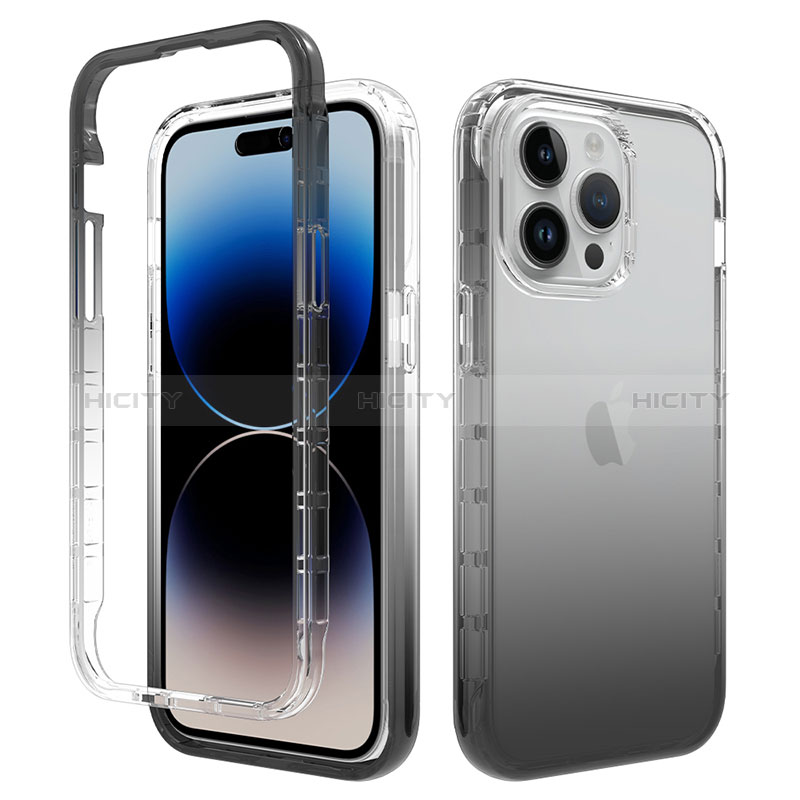 Funda Silicona Carcasa Ultrafina Transparente Goma Frontal y Trasera 360 Grados Gradiente para Apple iPhone 14 Pro Max Gris Oscuro