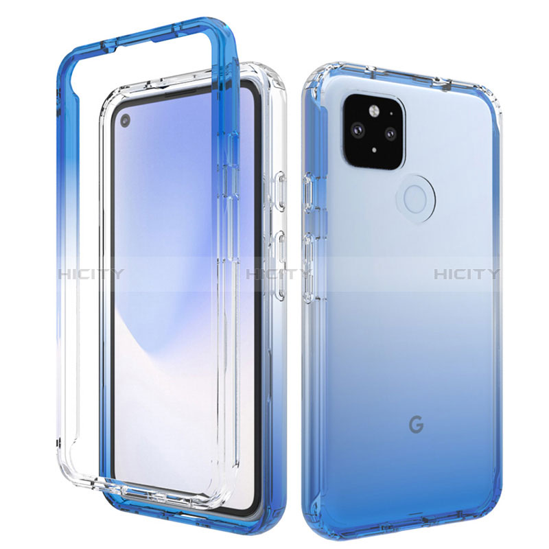 Funda Silicona Carcasa Ultrafina Transparente Goma Frontal y Trasera 360 Grados Gradiente para Google Pixel 4a 5G Azul