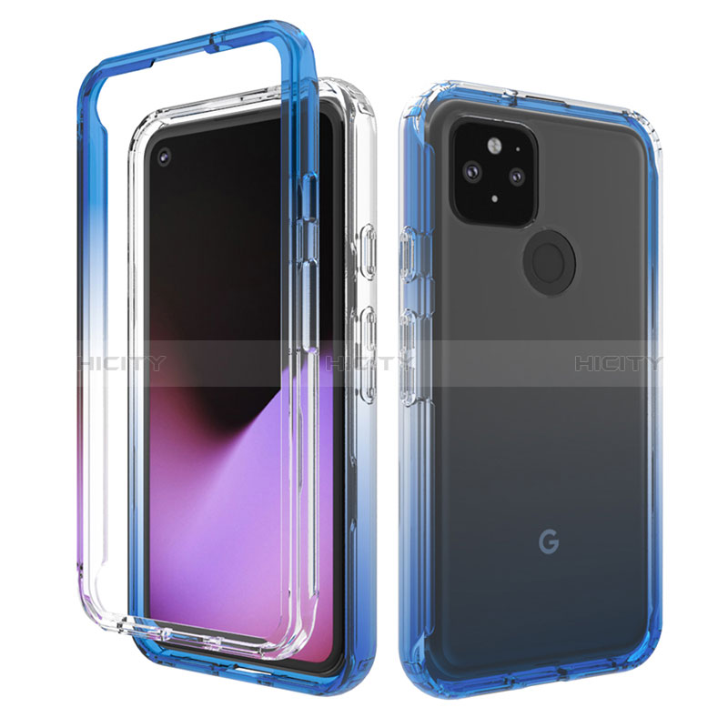 Funda Silicona Carcasa Ultrafina Transparente Goma Frontal y Trasera 360 Grados Gradiente para Google Pixel 5 Azul