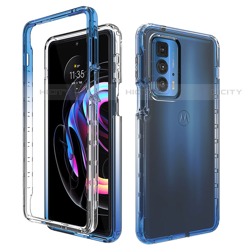 Funda Silicona Carcasa Ultrafina Transparente Goma Frontal y Trasera 360 Grados Gradiente para Motorola Moto Edge 20 Pro 5G Azul