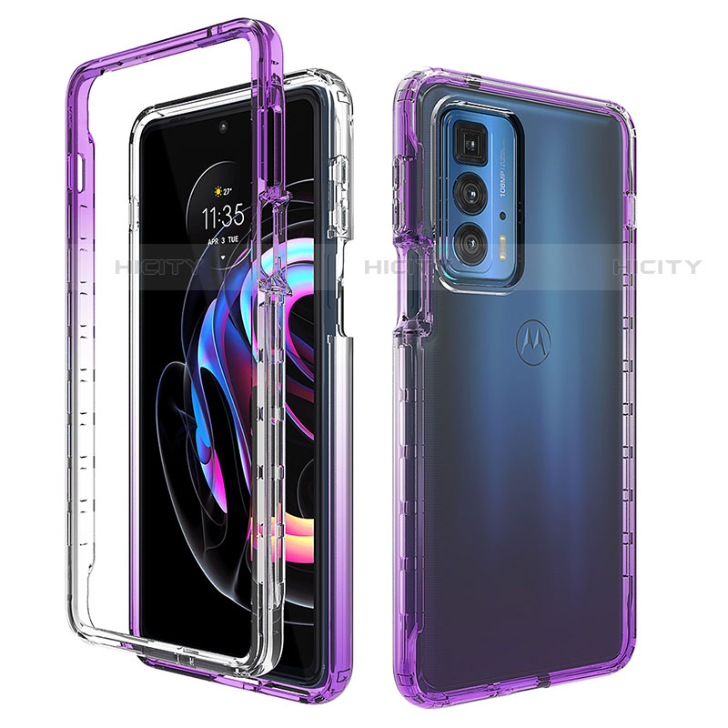 Funda Silicona Carcasa Ultrafina Transparente Goma Frontal y Trasera 360 Grados Gradiente para Motorola Moto Edge 20 Pro 5G Morado