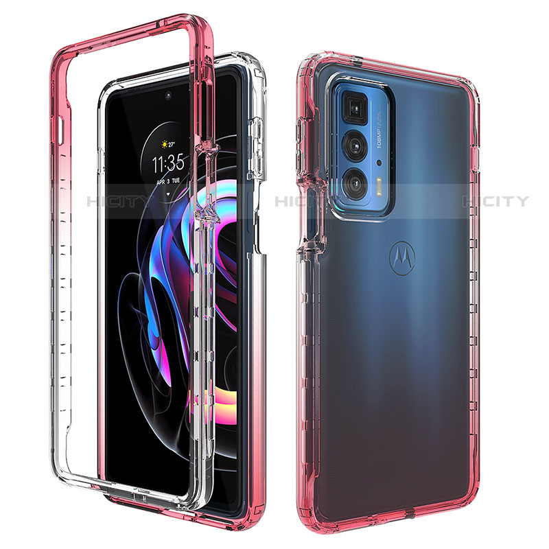 Funda Silicona Carcasa Ultrafina Transparente Goma Frontal y Trasera 360 Grados Gradiente para Motorola Moto Edge 20 Pro 5G Rojo