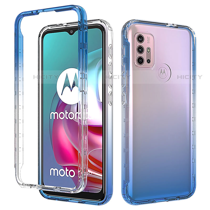 Funda Silicona Carcasa Ultrafina Transparente Goma Frontal y Trasera 360 Grados Gradiente para Motorola Moto G30 Azul