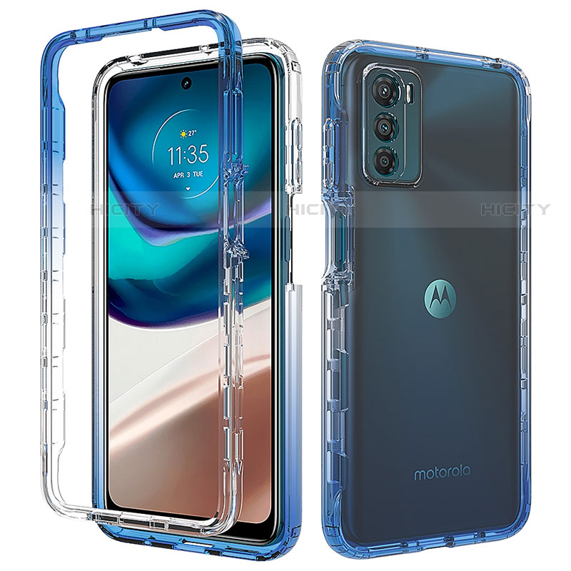 Funda Silicona Carcasa Ultrafina Transparente Goma Frontal y Trasera 360 Grados Gradiente para Motorola Moto G42 Azul