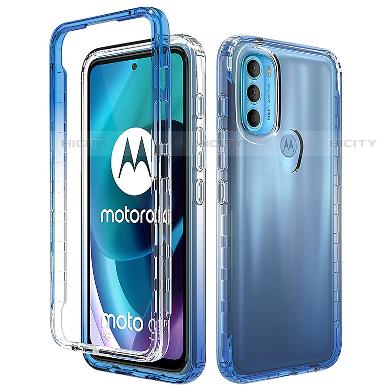 Funda Silicona Carcasa Ultrafina Transparente Goma Frontal y Trasera 360 Grados Gradiente para Motorola Moto G71 5G Azul