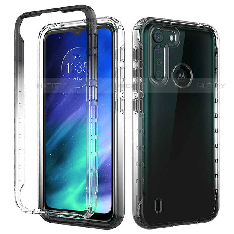 Funda Silicona Carcasa Ultrafina Transparente Goma Frontal y Trasera 360 Grados Gradiente para Motorola Moto One Fusion Negro