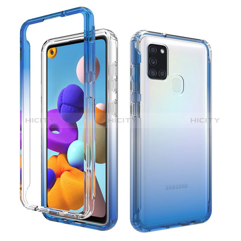 Funda Silicona Carcasa Ultrafina Transparente Goma Frontal y Trasera 360 Grados Gradiente para Samsung Galaxy A21s Azul