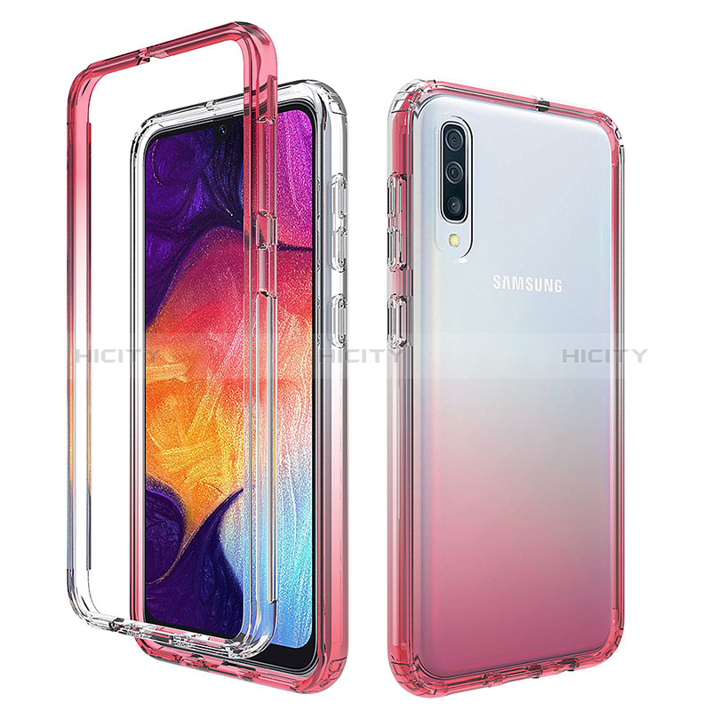 Funda Silicona Carcasa Ultrafina Transparente Goma Frontal y Trasera 360 Grados Gradiente para Samsung Galaxy A50S Rojo