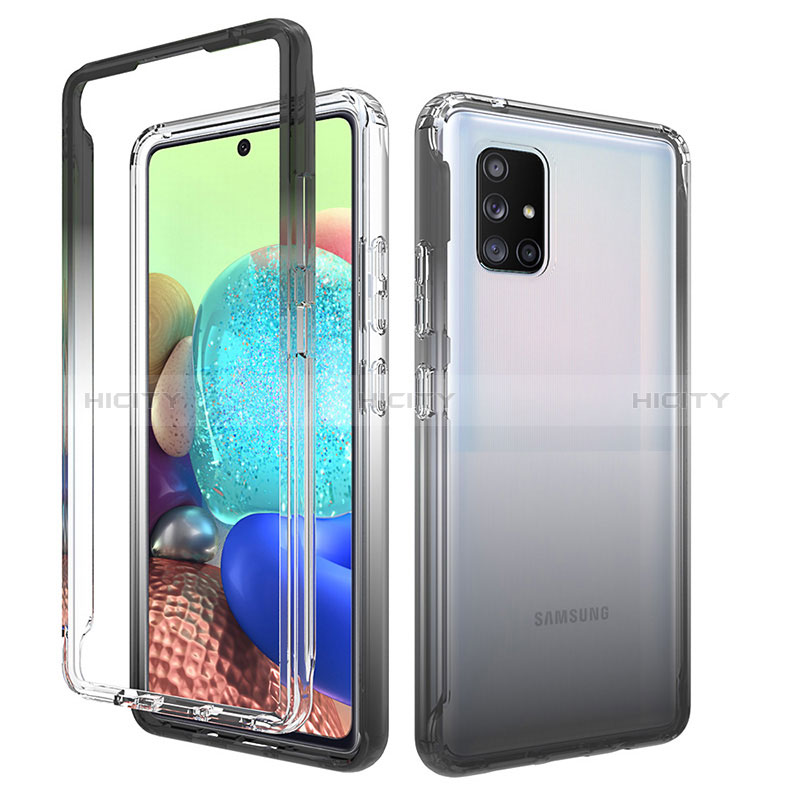 Funda Silicona Carcasa Ultrafina Transparente Goma Frontal y Trasera 360 Grados Gradiente para Samsung Galaxy A71 5G Gris Oscuro