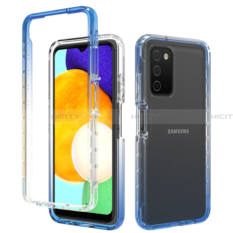 Funda Silicona Carcasa Ultrafina Transparente Goma Frontal y Trasera 360 Grados Gradiente para Samsung Galaxy F02S SM-E025F Azul