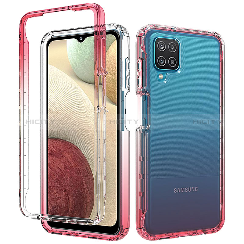 Funda Silicona Carcasa Ultrafina Transparente Goma Frontal y Trasera 360 Grados Gradiente para Samsung Galaxy F12 Rojo