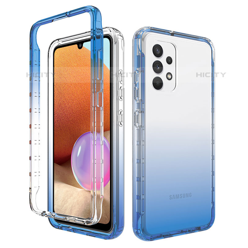 Funda Silicona Carcasa Ultrafina Transparente Goma Frontal y Trasera 360 Grados Gradiente para Samsung Galaxy M32 5G Azul